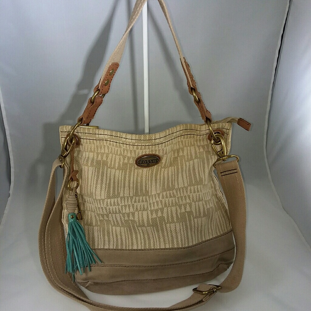 Fossill Linen & Leather Bag